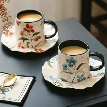 Ретро французские кофейные чашки для дома и пары, керамическая кофейная чашка, изысканный набор для послеобеденного чая, легкая роскошная офисная чашка для воды, подарки 280ml