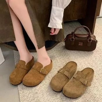 Ретро французские полутапочки-мешки женские 2025 новая весенняя модная верхняя одежда ленивые универсальные туфли Boken на плоской подошве 35 жёлтый