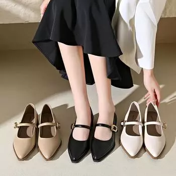 Ретро французские туфли женские 2024 весна и лето новые универсальные туфли Мэри Джейн на среднем каблуке с острым носком женские туфли на толстом каблуке высокие каблуки женские 34
