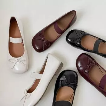 Retro French light mouth flats 2024 new with skirt Mary Jane single shoes round head bow ballet shoes 35 чёрный