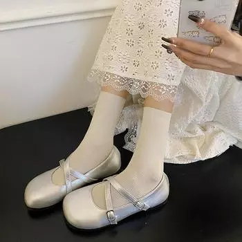 Retro French Mary Jane shoes women s 2025 new spring and summer fashion buckle shallow mouth round head flat sole shoes women 35