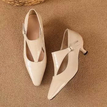 Retro French single shoes one-button hollowed out British style small leather shoes casual women s shoes fashion work sandals 35 чёрный