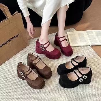 Retro French thick-soled shallow-mouth single shoes for women s spring and summer 2025 new models with skirts versatile to increase the height o 34 чёрный