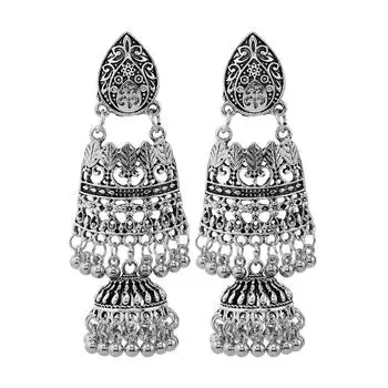 Серьги-гвоздики с бахромой в стиле ретро, длинные полые серьги, универсальные серьги-колокольчики в этническом стиле