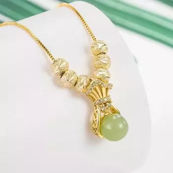 Ретро Фу денежный мешок ожерелье для женщин легкий роскошный модный темперамент гранатовый зеленый кулон шея кулон ключица цепь