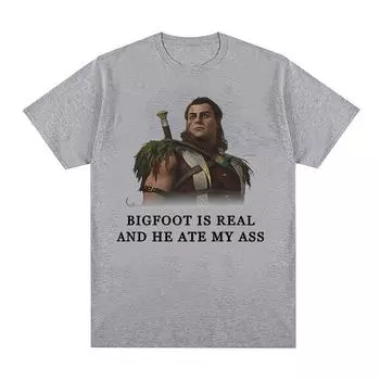 Ретро футболка Halsin Bigfoot Is Real с графическим рисунком Astarion Baldurs Gate 3 Fan Gamer футболки Y2k мужская готическая одежда футболки большого размера S чёрный