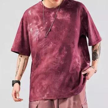 Ретро футболка с принтом тай-дай с круглым вырезом и коротким рукавом, свободный пуловер, топы, мужские и женские футболки в стиле хип-хоп большого размера XL синий