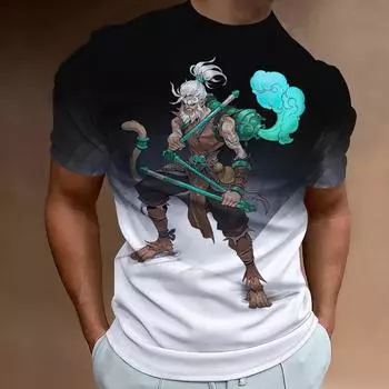 Ретро футболки мужские 3D принтованные топы с короткими рукавами гуманоидные животные принты свободные мужские футболки свободного покроя с короткими рукавами S