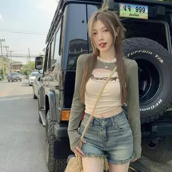 Ретро футболки с вырезами для женщин, футболки с длинным рукавом, дизайн для девочек, футболки Y2K S