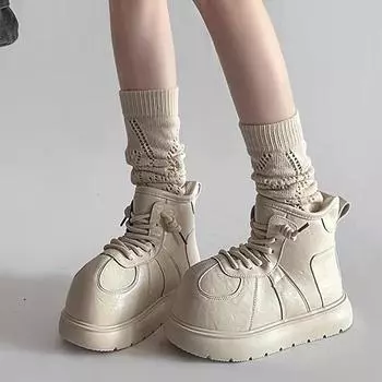 Retro Gaobang snow boots women s 2024 winter new niche big head platform bread shoes non-slip warm short boots tide 35 хаки