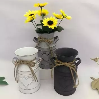 Retro Garden Metal Vases Flowers Bucket Barrel Artificial Arrangement Flower Holder Home Gardening Ornaments Retro Metal Craft темно серый