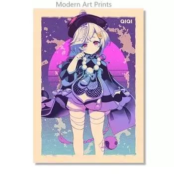 Ретро Genshin Impact Ganyu Hutao игровой плакат печать на холсте настенные аниме фотографии домашний декор комнаты без рамки 21*30cm