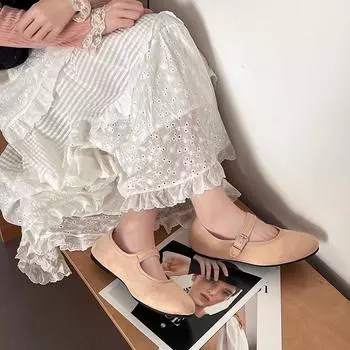 Retro gentle ballet ladyshoes flat shoes French red single shoes women s spring and summer new French one-word buckle belt single shoes 35 синий