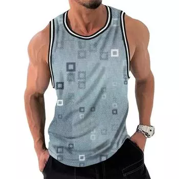 Retro geometric pattern men s vest summer casual sleeveless 3D printed vest loose quick drying breathable T-shirt pullover S