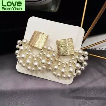 Ретро Геометрические Женские Серьги-подвески с Жемчугом Секторные Серьги-подвески в стиле бохо для Женской вечеринки