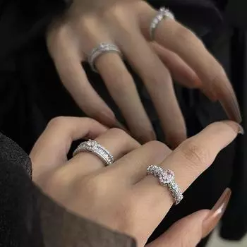 Ретро геометрическое регулируемое кольцо на палец в стиле Ins для девочек, кольцо Y2k, женское кольцо с открытием, кольца со стразами