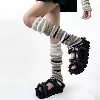 Ретро гетры женские осенние и зимние шерстяные теплые гольфы в американском стиле JK полосатые вязаные гетры чулки