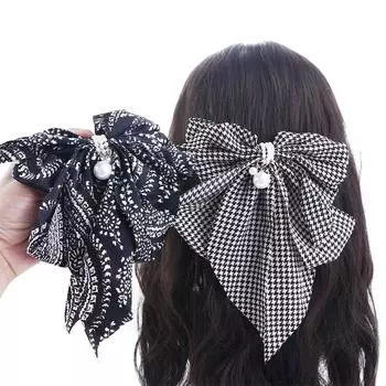 Retro Girls Pattern Plaid Korean Women Houndstooth Bow Hair Clip Hair Accessories Spring Clip B