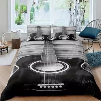 Ретро гитара под дерево трехкомпонентный пододеяльник 3D цифровая печать постельное белье домашний текстиль EU single 135*200
