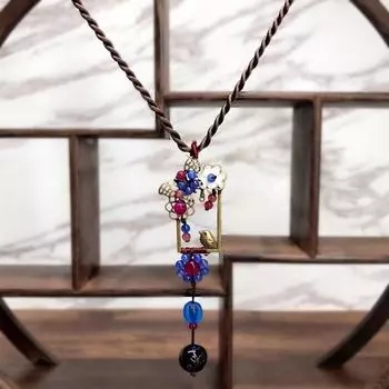 Retro glazed long necklace, women s versatile temperament sweater chain agate pendant fringed pendant accessories