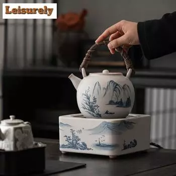 Ретро глазурь из содовой керамики чайник ручной работы пейзаж подъемный горшок балка кипящая вода чайник с боковой ручкой для электрической плиты