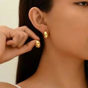 Ретро глянцевые висячие серьги-гвоздики в форме капли воды для женщин легкие полые толстые капли золота серебра толстые кольца модные ювелирные изделия подарок золотистый