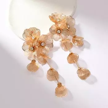 Retro gold fringed flower stud earrings niche personality exaggerated earrings long bridal earrings золотой