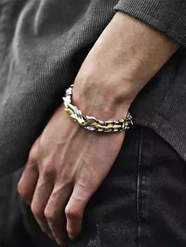 Ретро Голова Дракона Многоцветный Ручной Работы Дракон Линь Узор Дракон Панк Хип-Хоп Мужской Браслет One Size золотой