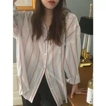 Ретро-гонконгский стиль полосатая рубашка женская свободная блузка Sense Niche темперамент повседневная рубашка с длинными рукавами куртка удобная одежда S