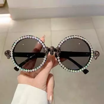 Ретро готические солнцезащитные очки с черепом для женщин, модные вечерние, Хэллоуин, роскошные панк-солнцезащитные очки со стразами, уникальные круглые очки