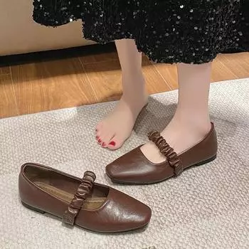 Retro grandma shoes 2025 spring new French temperament evening breeze fairy gentle soft leather flat Mary Jane single shoes 35 чёрный
