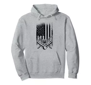 Retro Graphic Pool Billiard Snooker Billiard Cue 8 Ball Chalk Hoodie серый