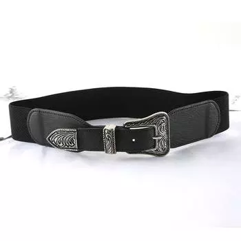 Ретро Гравированная Пряжка из Трех Частей Черный Эластичный Пояс-Кушак, Костюм Свитер Куртка Декоративный Пояс Тренд