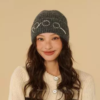 Retro gray bag head hat women s autumn and winter warm ear protection knitted wool hat thick thread showing face small student cold hat Elastic (54-62cm) серый