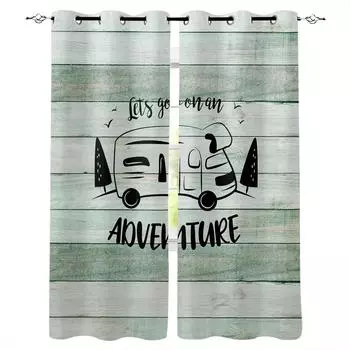 Retro Green Wood Grain Camper Van Blackout Curtains For Living Room Bedroom Printed Window Treatment Drapes Home Decor W135 x H60cm
