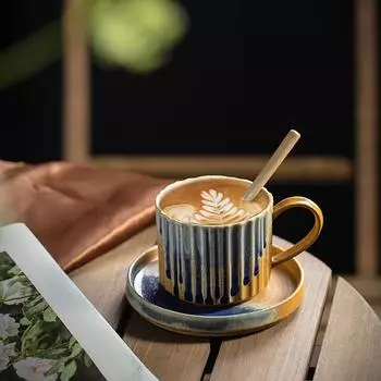 Ретро-грубая керамика, обжигаемая в печи, измененные чашки и блюдца, креативные офисные чашки, бытовые кофейные кружки и блюдца, питьевая утварь 250ML