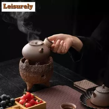 Ретро грубая керамика с ручкой сбоку, уличный обогреватель, печь на спирту, угольная печь, чайник для кипящей воды, чайный сервиз