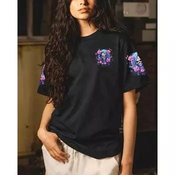 Retro Grunge Skulls Print T-Shirt Autumn Spring Casual Short Sleeve Loose Tee Y2k Aesthetics Fairycore Vintage Top Women Clothes 2XL