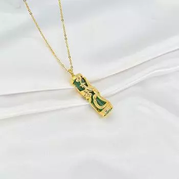 Retro Guochao Fengzhu Necklace Classic Versatile Personality Inlaid Hetian Jade Pendant Jewelry