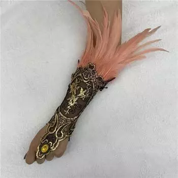 Retro Halloween Feather Cuffs Embroidery Halloween Wristband Halloween Feather Gloves Carnival
