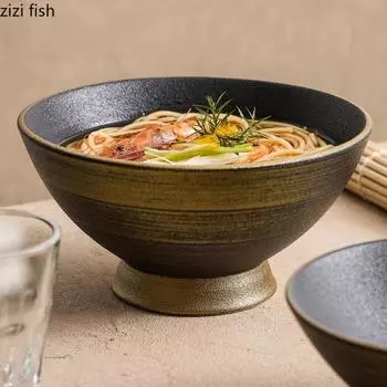 Retro Hand Drawn High Legged Ceramic Bowl Soup Bowl Dessert Bowl Fruit Salad Bowls Pasta Bowls Restaurant Specialty Tableware