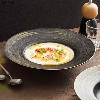 Retro Hand Painted Ceramic Thick Soup Plate Dessert Plate Salad Plates Pasta Plates Molecular Cuisine Specialty Tableware