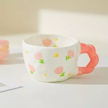 Retro Hand Painted Flowers Handmade Irregular Cute Cup Ceramic Coffee Cup Design Sense Coffee Cup Household Water Cup 301-400ml