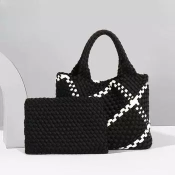 Retro Hand-woven Large-capacity Handbag Shoulder Bag for Ladies, Casual and Versatile Trendy Mother-and-child Tote Bag
