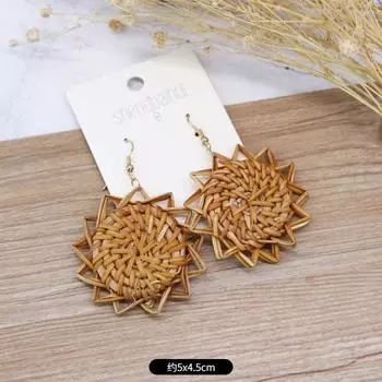 Retro handmade grass vine woven stud earrings female bohemian beach vacation style versatile earrings temperament personality earrings