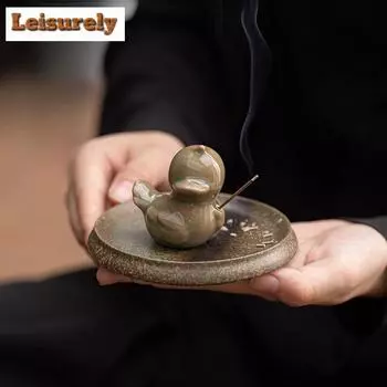 Ретро Happy Duck Керамическая курильница для благовоний Ароматерапевтическая печь Аромат для помещений Подставка для сиденья из сандалового дерева Агаровое дерево Изделия ручной работы
