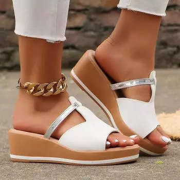 Retro heightening casual slope heel cool slippers women s 2025 spring new fashion outer wear cool slippers women s spot 36 чёрный