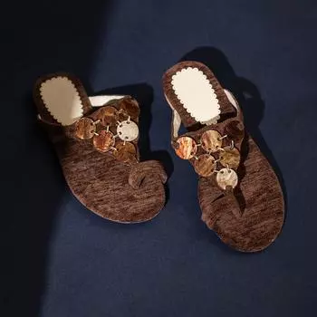 ~~ Retro high-end amber brown-sense sleeve toe flip-flops women s fashion versatile outer wear flat-bottomed cool slippers 35
