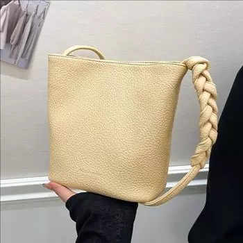 Retro High-End Lychee Pattern Bucket Bag Women S Simple And Versatile Commuter Shoulder Messenger Bag красный