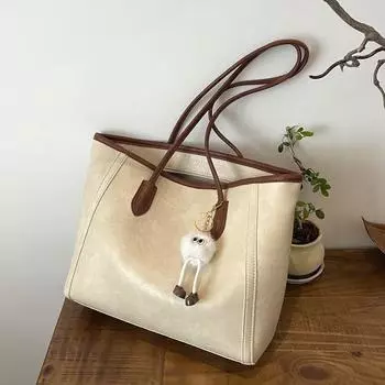 Ретро Высококлассный Стиль Сумка Большой Вместимости Женская Сумка Классная Сумка-Тоут для Поездок Простая и Модная Сумка на Плечо no pendant